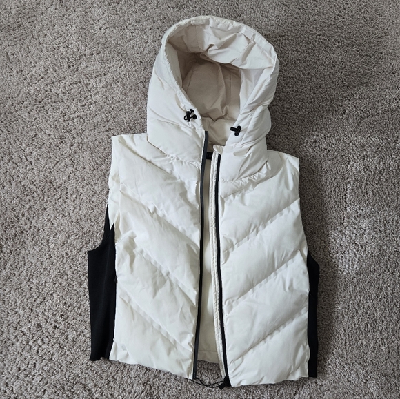 Zara Puffer Hooded Vest Ivory & Black Full Zip Closure Outerwear Fitted size XL - Picture 11 of 16